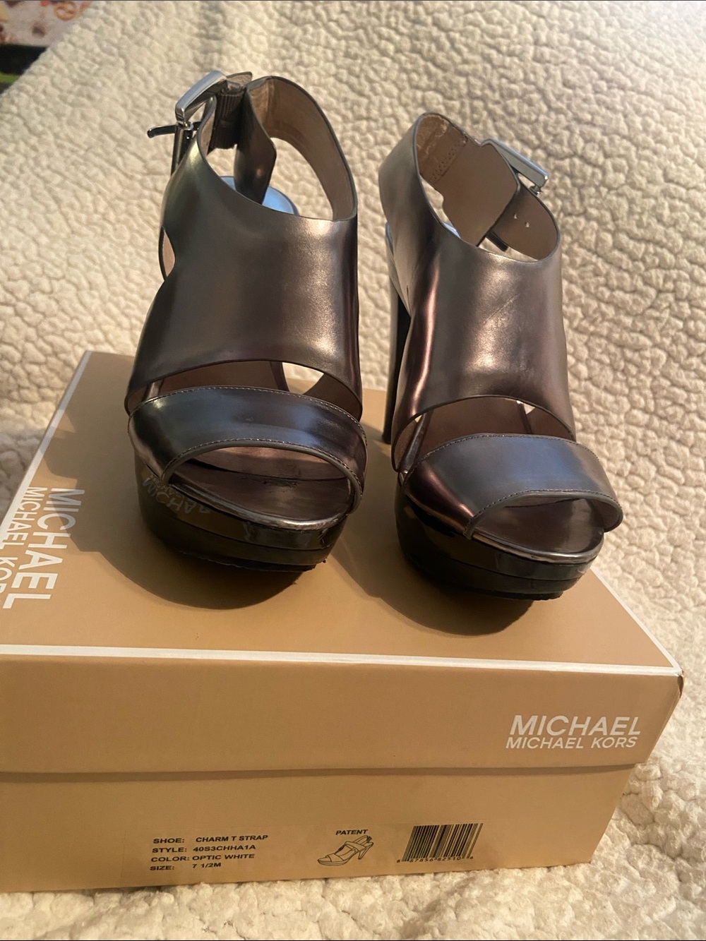 Michael Kors Metallic Open-Toe Platform Heels